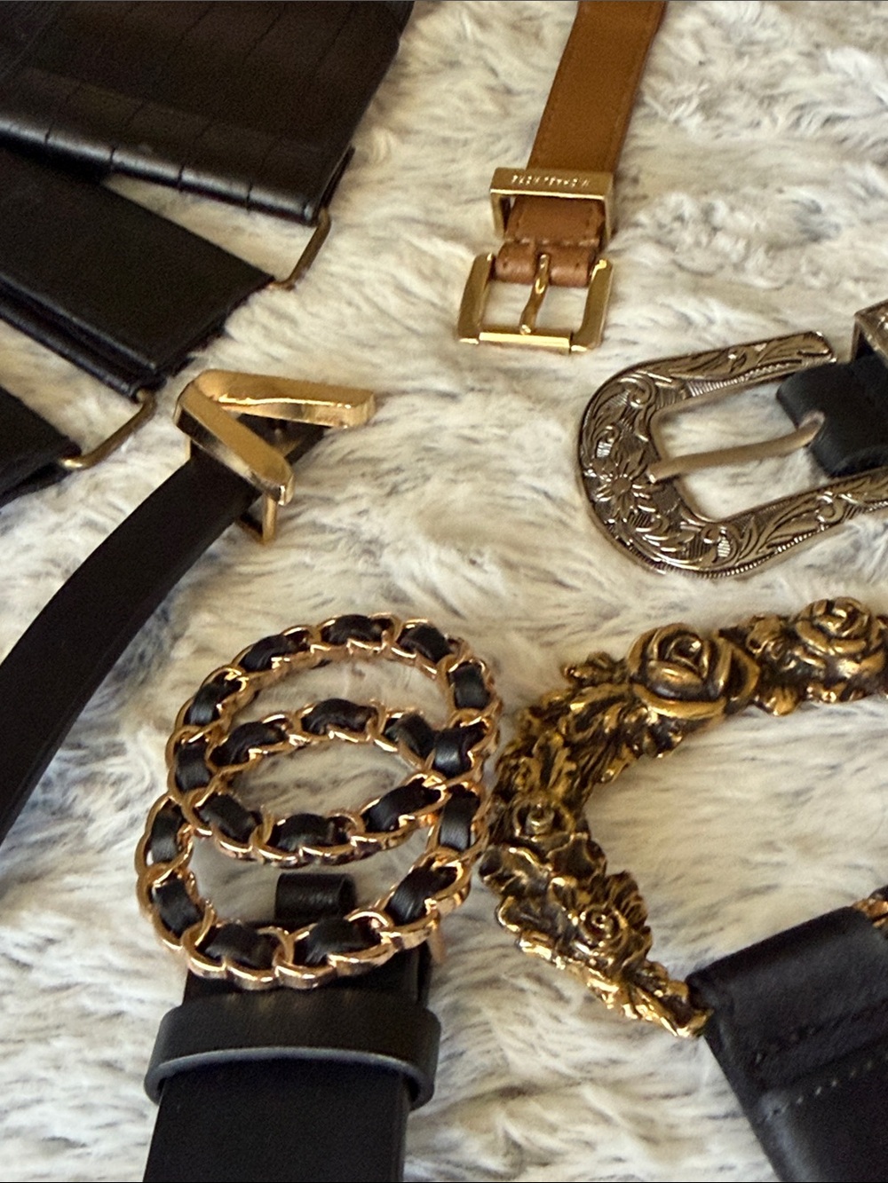 Women's Black Wide Elastic Belt with Ornate Gold Buckle, 6 for $28